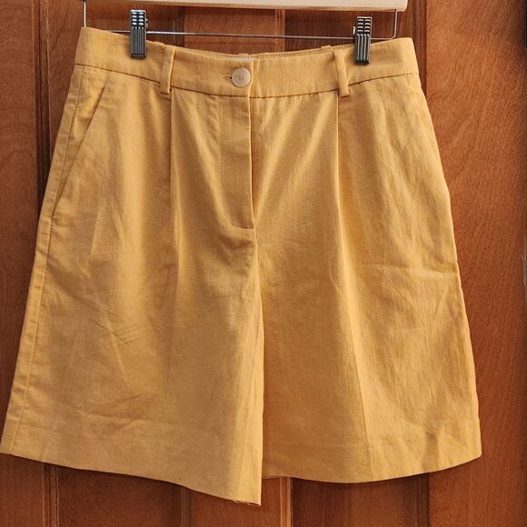Mango MNG Butter Yellow 6" Cotton-Linen Blend Tailored Shorts, Sz 4 - Picture 2 of 9